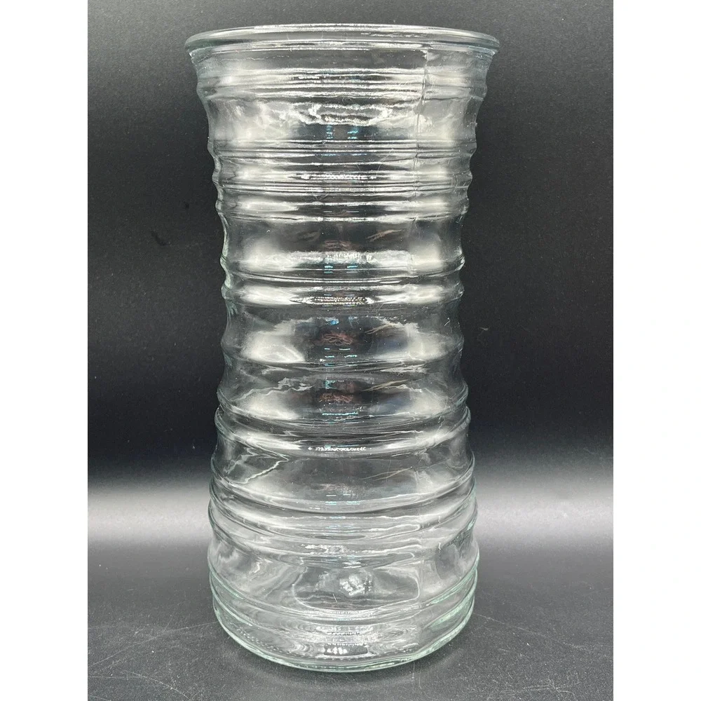 Vtg Clear Pressed Ribbed Glass‎ Hourglass Vase Flared Rim 10